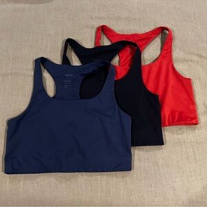 BUNDLE 3 girlfriend collective paloma sports bras - L - black, navy, dk orange